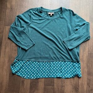 EVRI Womens Emerald Green Tunic Sweater Blouse patterned hem Size 3x Minimalist